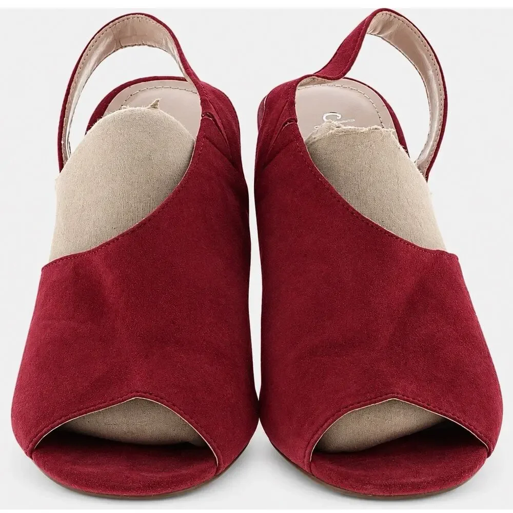Charles David Women’s Sz 7 Burgundy Red Suede Peep Toe Slingback High Heel Pumps